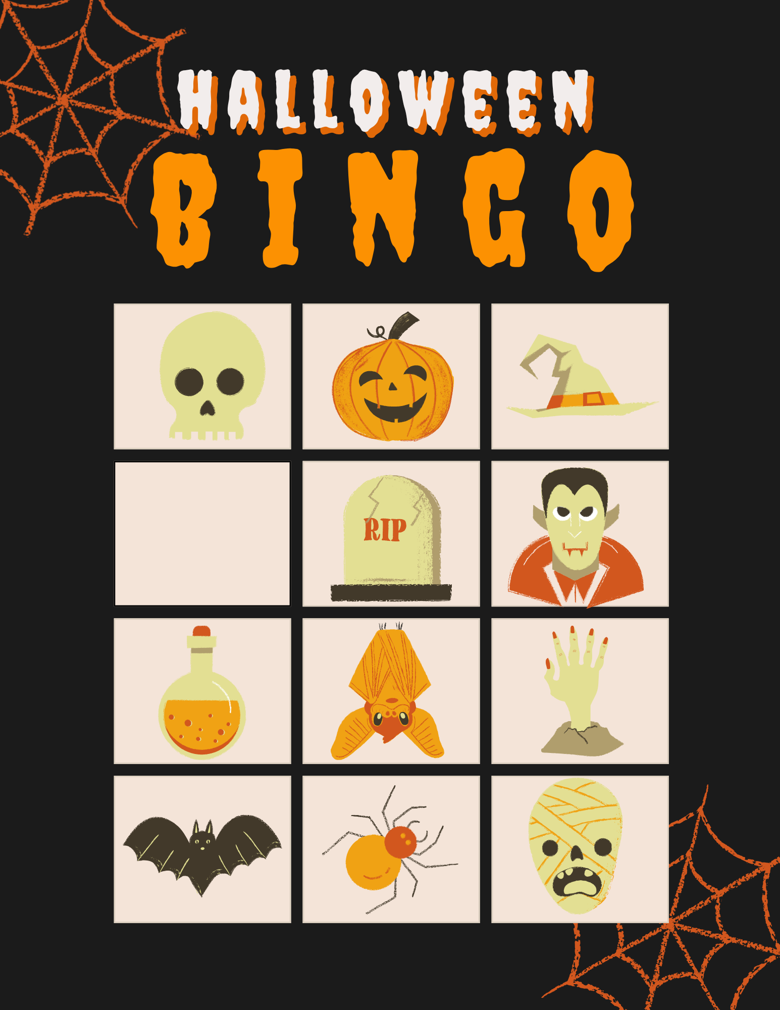 Original black and orange Halloween bingo board