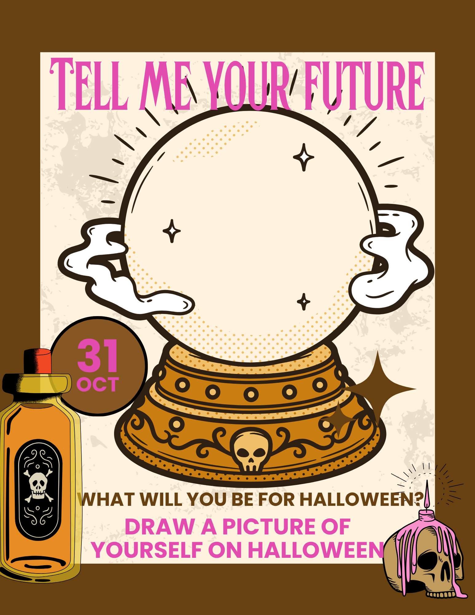Tell Me Your Future crystal ball costume drawing page