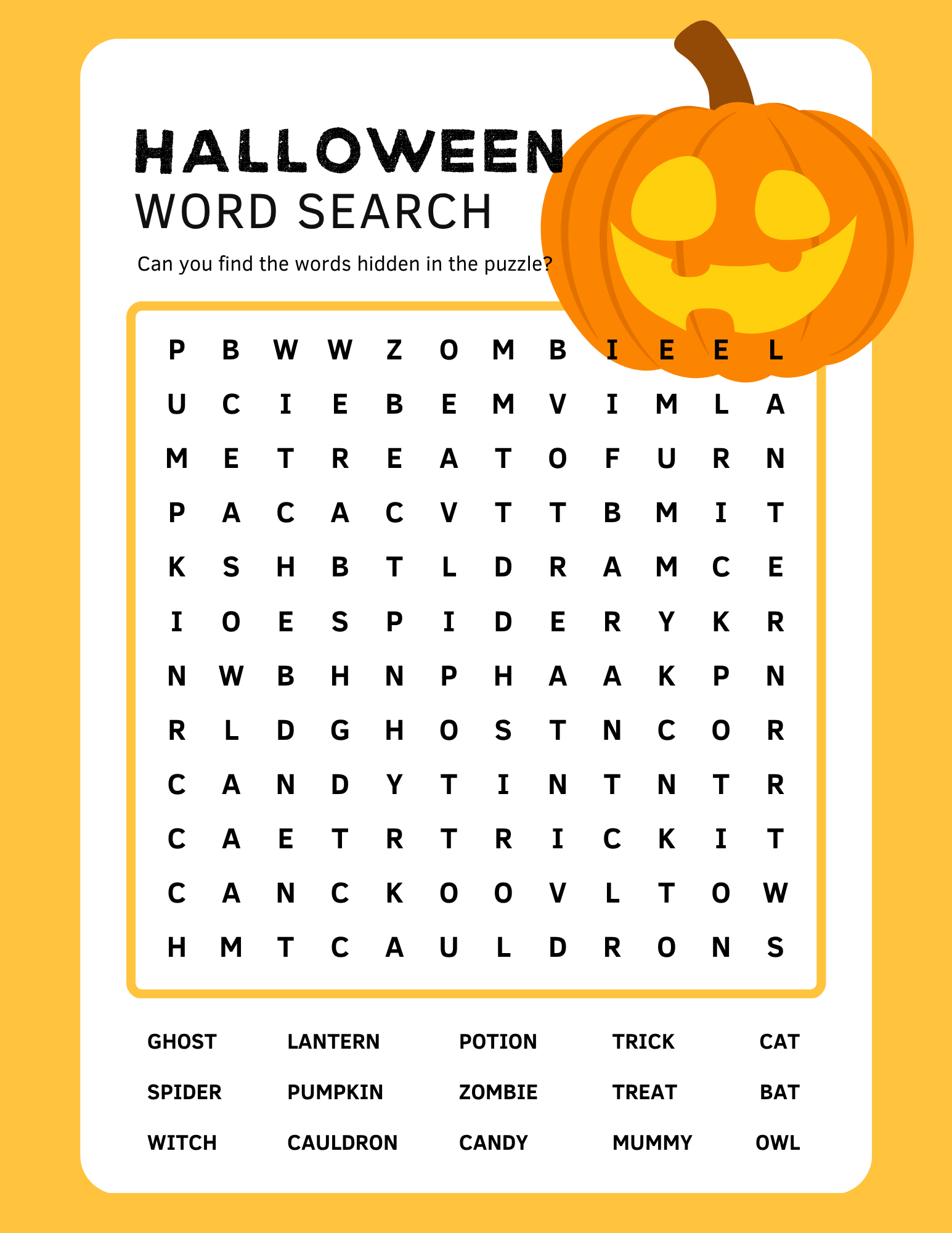 Original Halloween word search page