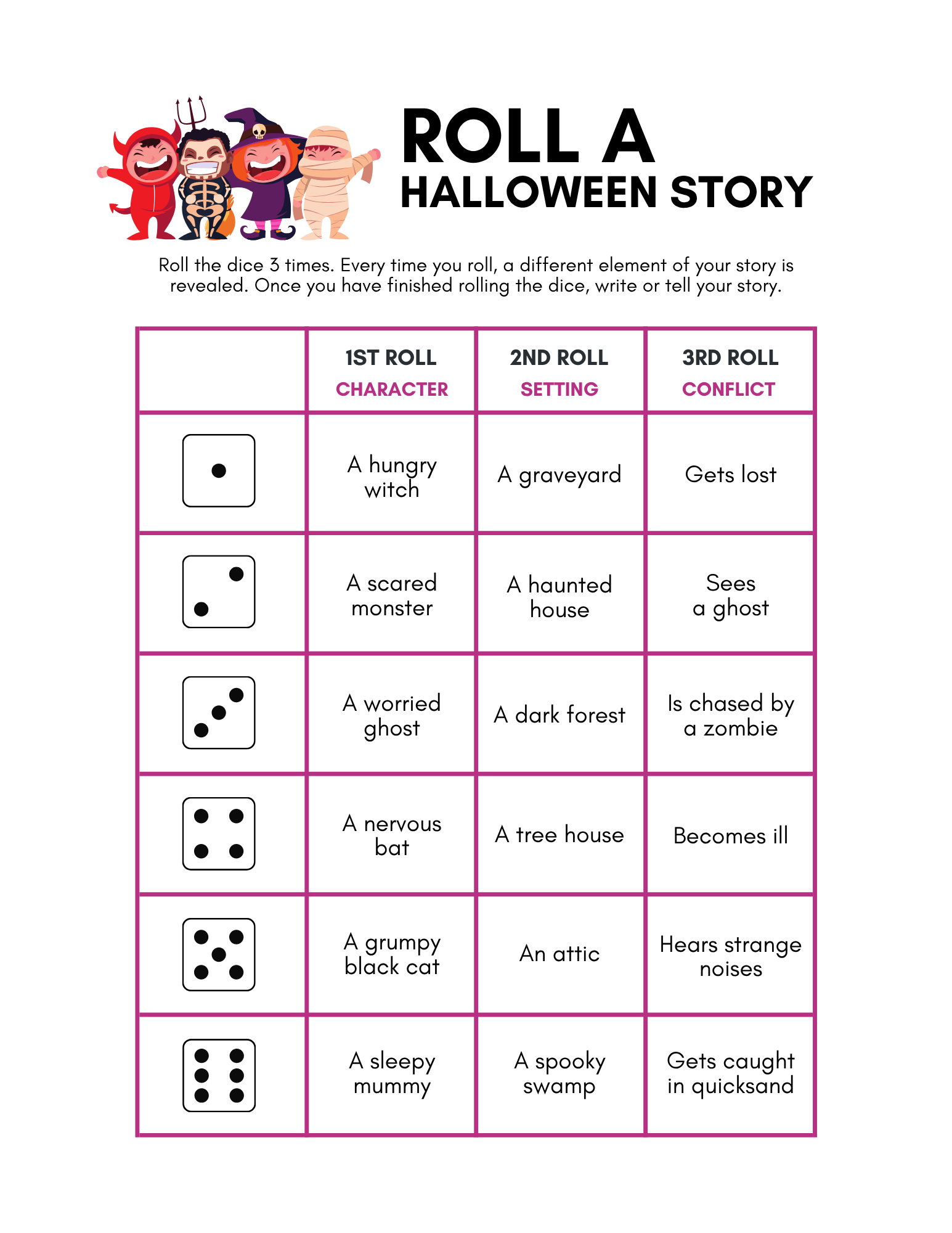Original Roll a Halloween story page