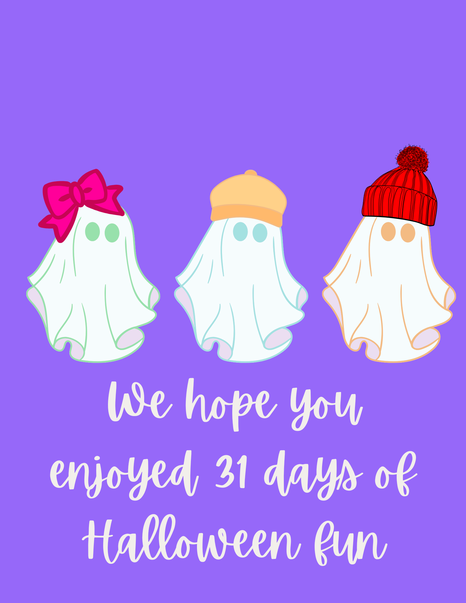 Original purple farewell page with three friendly ghosts